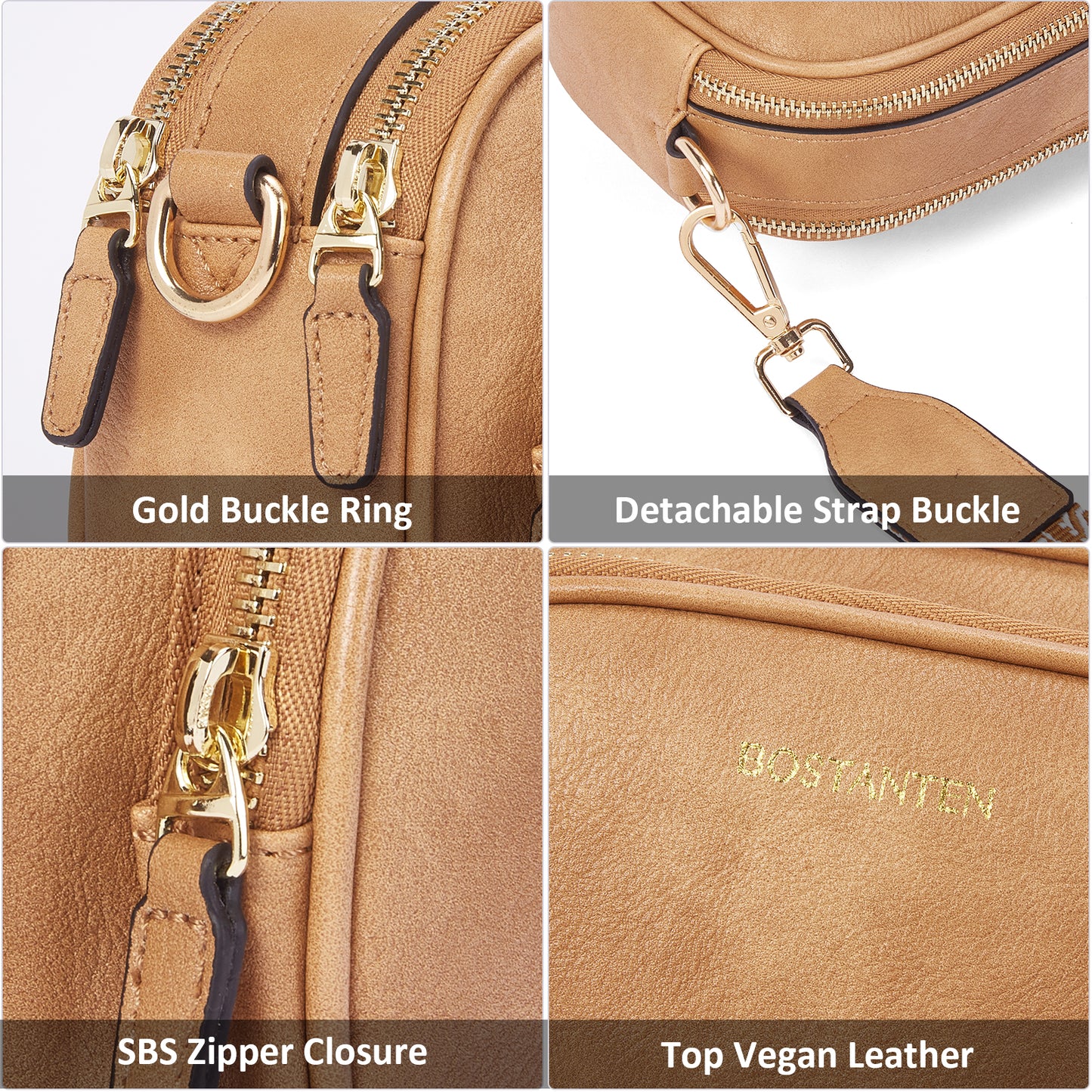 BOSTANTEN Crossbody Bags for Women Vegan Leather Purse Shoulder Handbags with Wide Strap