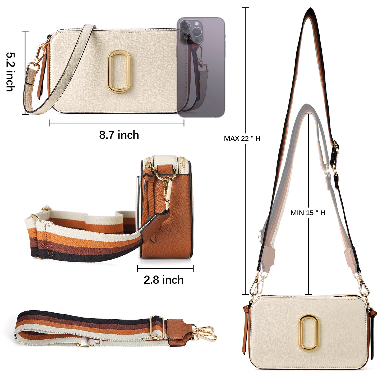 BOSTANTEN Crossbody Bags for Women Leather Snapshot Purses Shoulder Handbags with 2 Adjustable Wide Strap