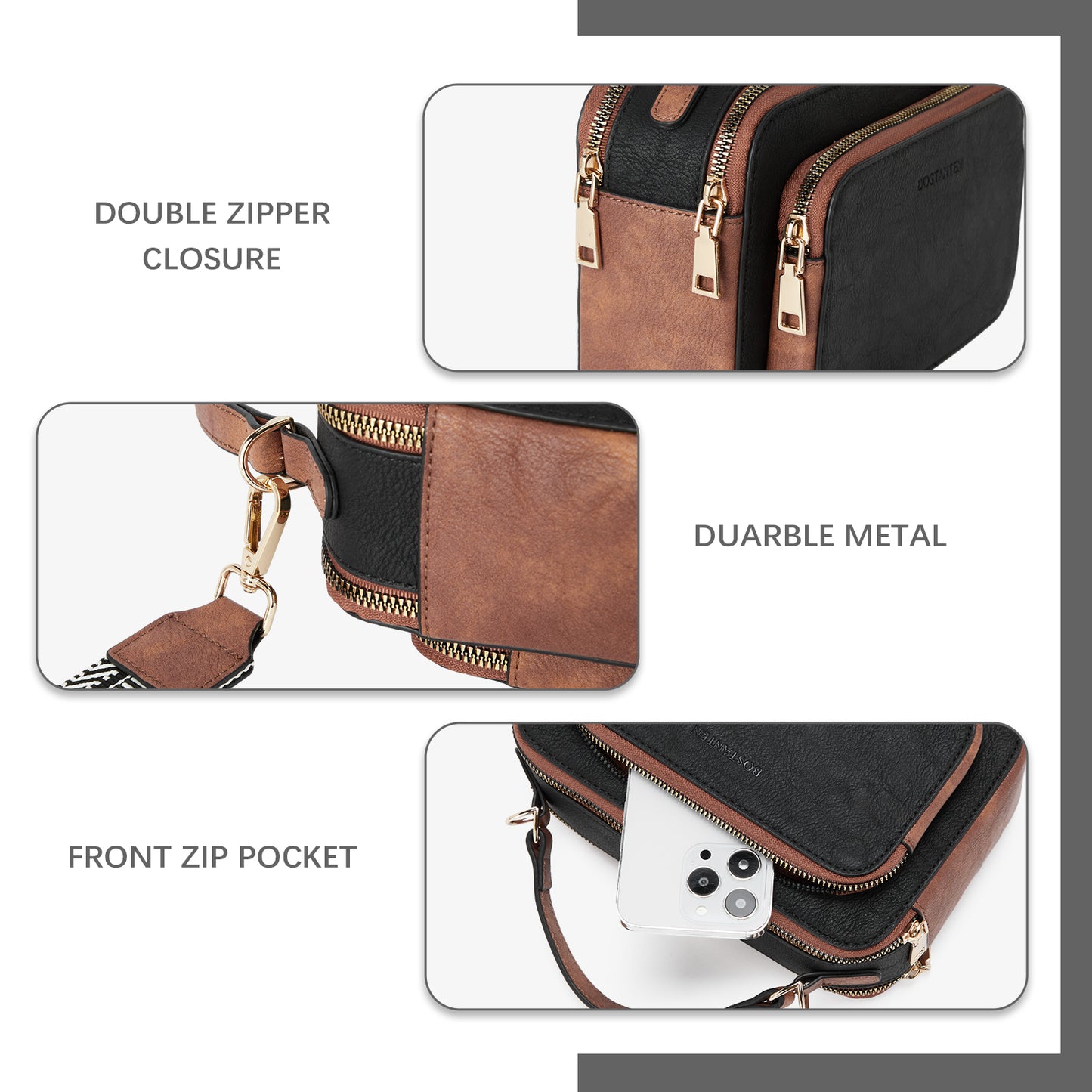 BOSTANTEN Crossbody Bags for Women Trendy Vegan Leather Purses Top Handle Shoulder Handbags with Wide Strap