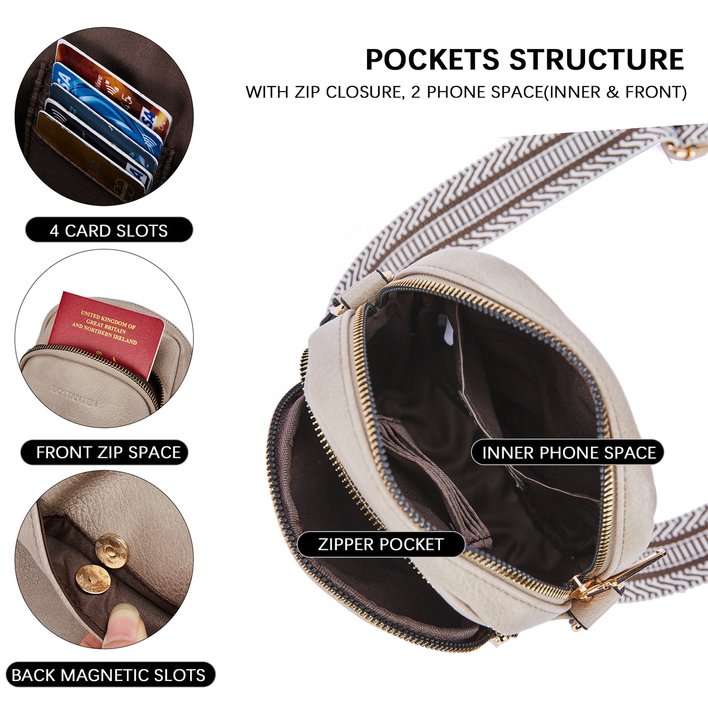 BOSTANTEN Small Crossbody Bags for Women Designer Zip Cell Phone Purse Shoulder Handbags Wallet with Card Slots