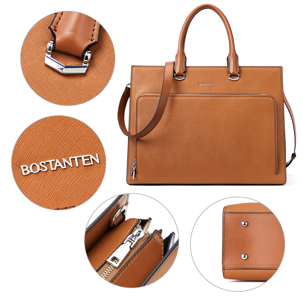 BOSTANTEN Briefcase for Women Leather Business Handbag Large Capacity Ladies Shoulder Bags fits for 15.6 inch Laptop