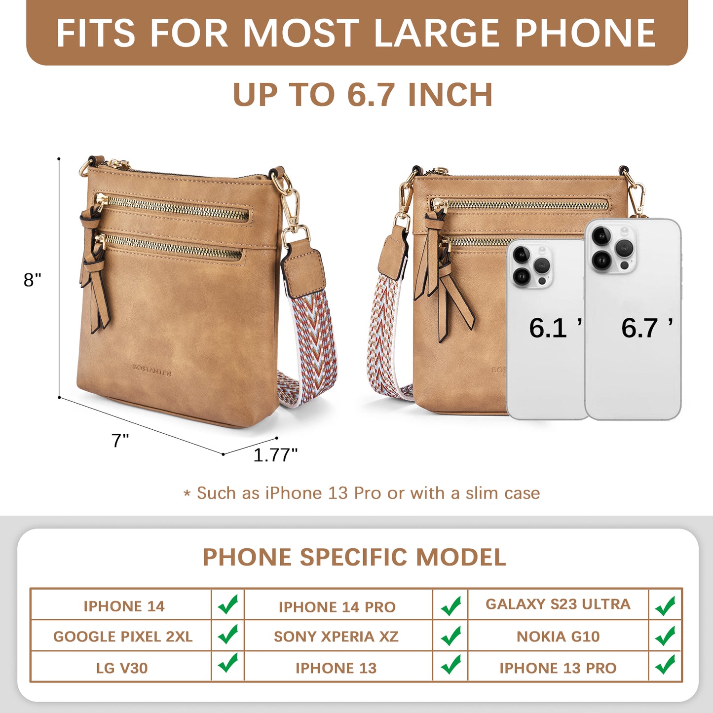 BOSTANTEN Small Crossbody Phone Purses for Women Crossbody Bags Trendy Leather Shoulder Handbag with Card Slots