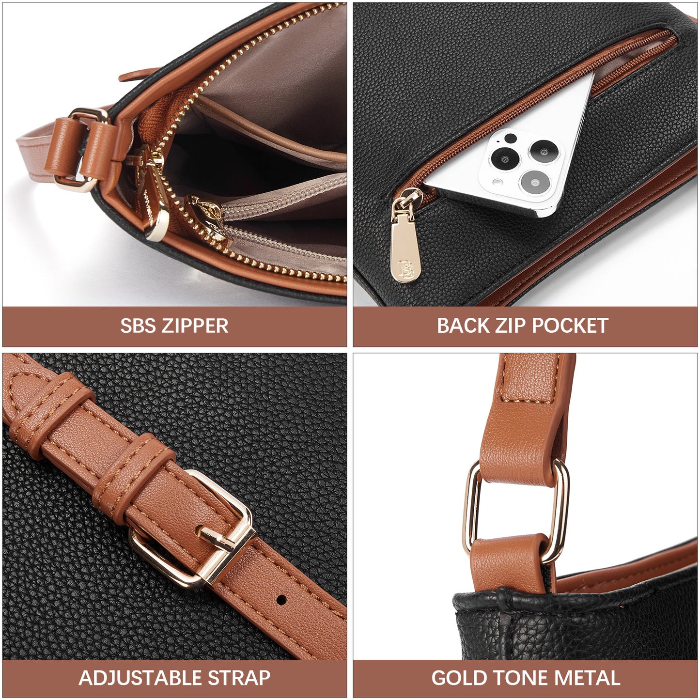 BOSTANTEN Crossbody Bags for Women Trendy Leather Designer Cell Phone Multi Pocket Cross Body Purses Shoulder Handbag Ladies
