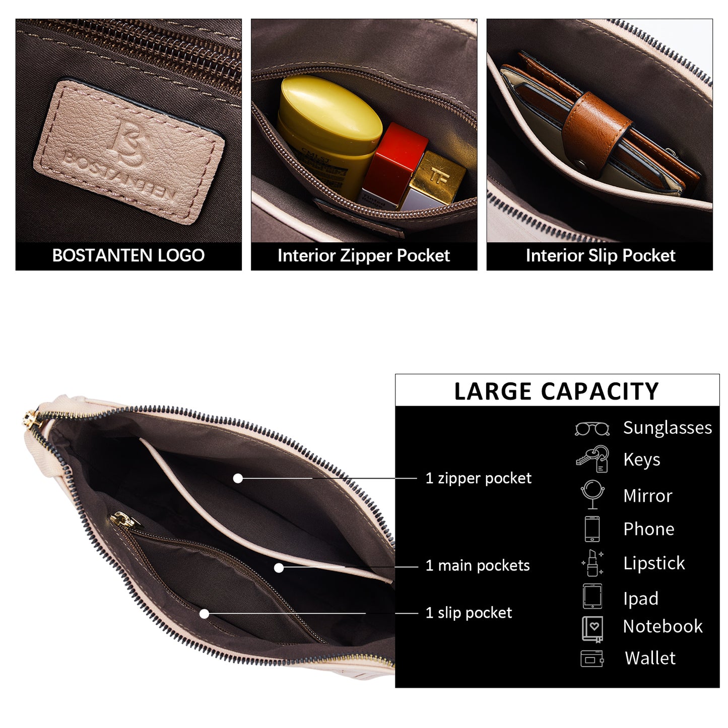 BOSTANTEN Crossbody Bags for Women Trendy Vegan Leather Hobo Purses Shoulder Handbags With Wide Shoulder Strap