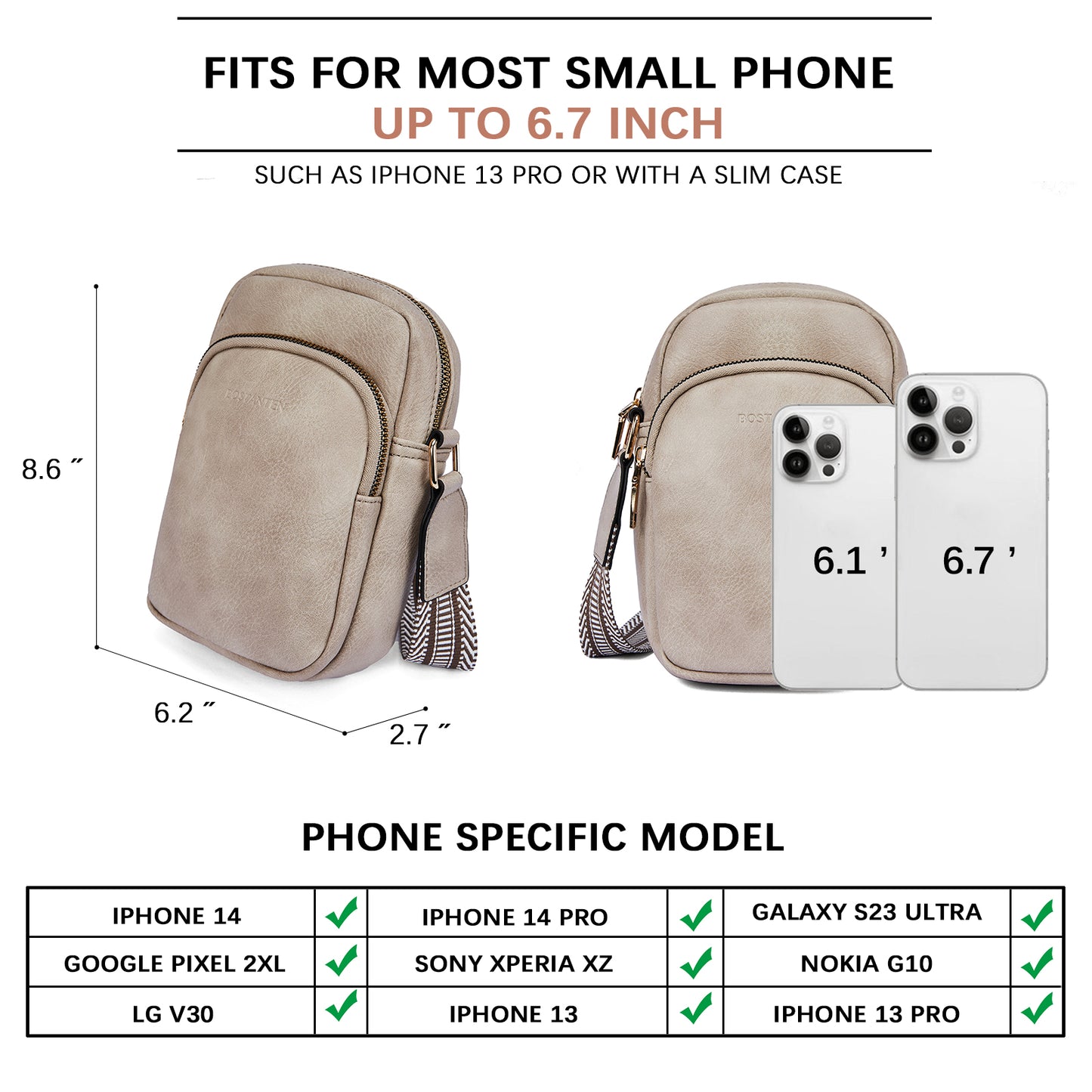 BOSTANTEN Small Crossbody Bags for Women Designer Zip Cell Phone Purse Shoulder Handbags Wallet with Card Slots