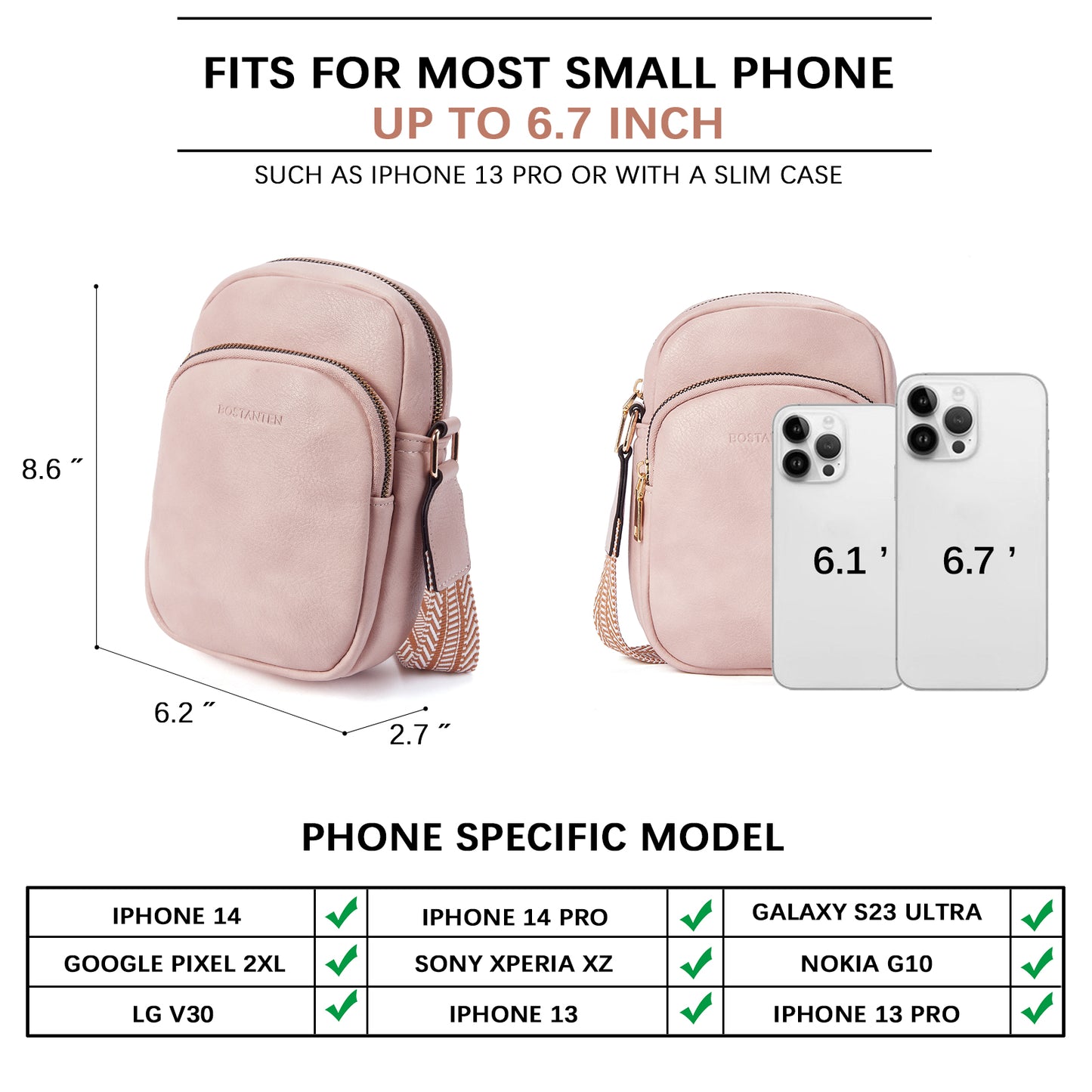 BOSTANTEN Small Crossbody Bags for Women Designer Zip Cell Phone Purse Shoulder Handbags Wallet with Card Slots