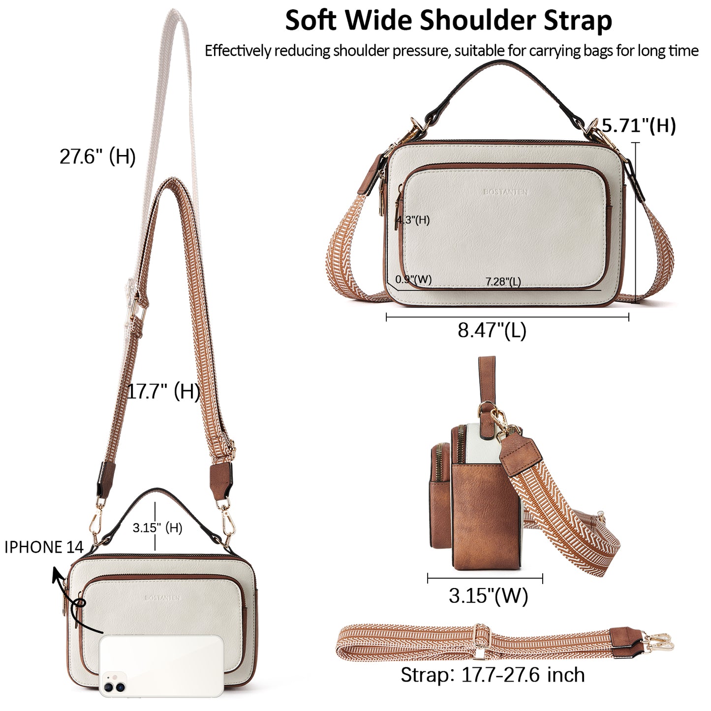 BOSTANTEN Crossbody Bags for Women Trendy Vegan Leather Purses Top Handle Shoulder Handbags with Wide Strap
