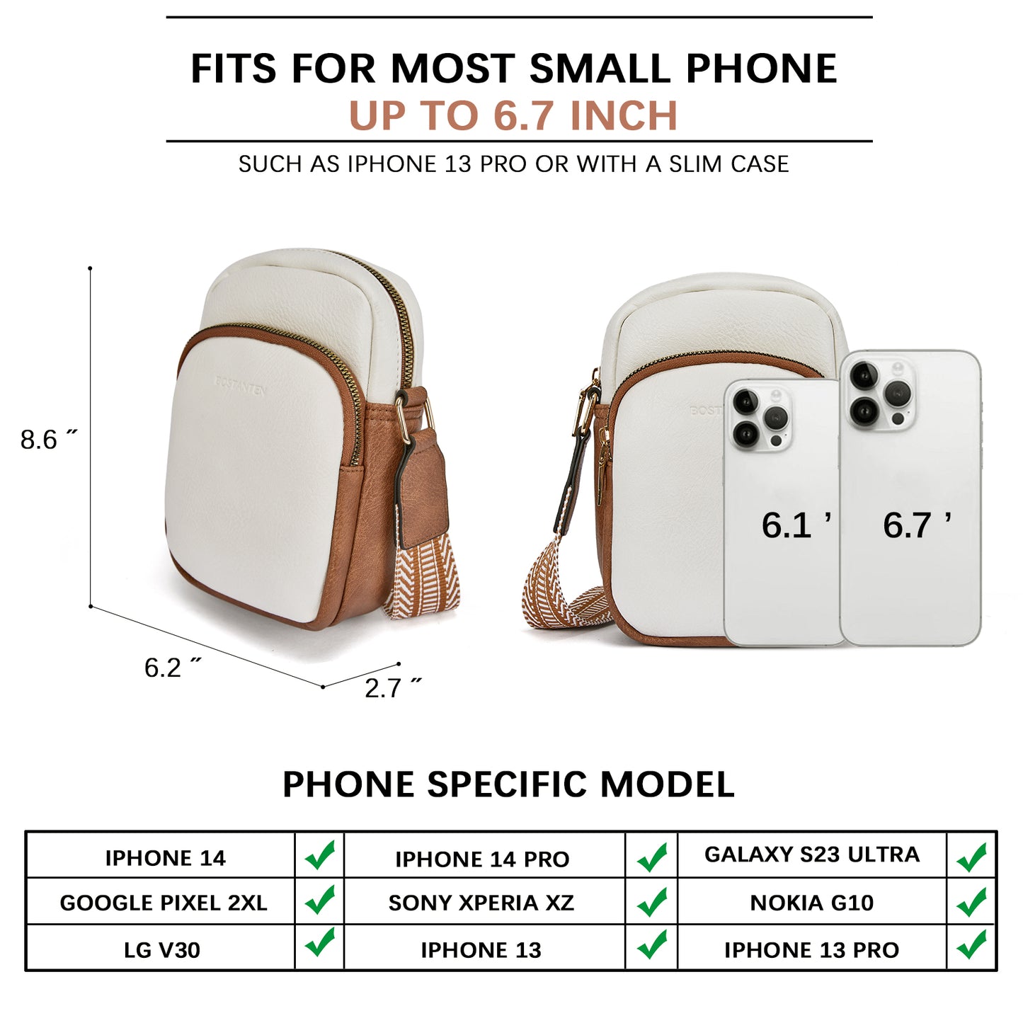 BOSTANTEN Small Crossbody Bags for Women Designer Zip Cell Phone Purse Shoulder Handbags Wallet with Card Slots