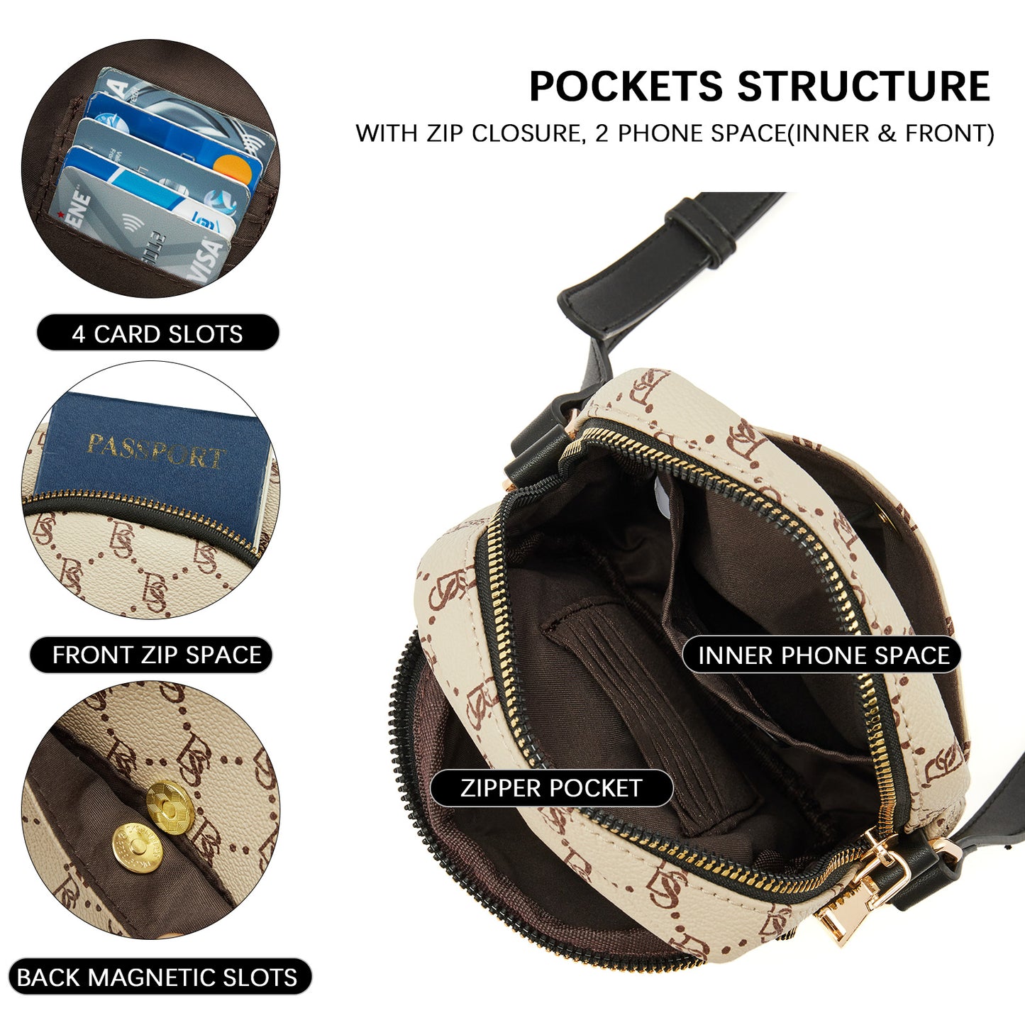 BOSTANTEN Small Crossbody Bags for Women Designer Zip Cell Phone Purse Shoulder Handbags Wallet with Card Slots