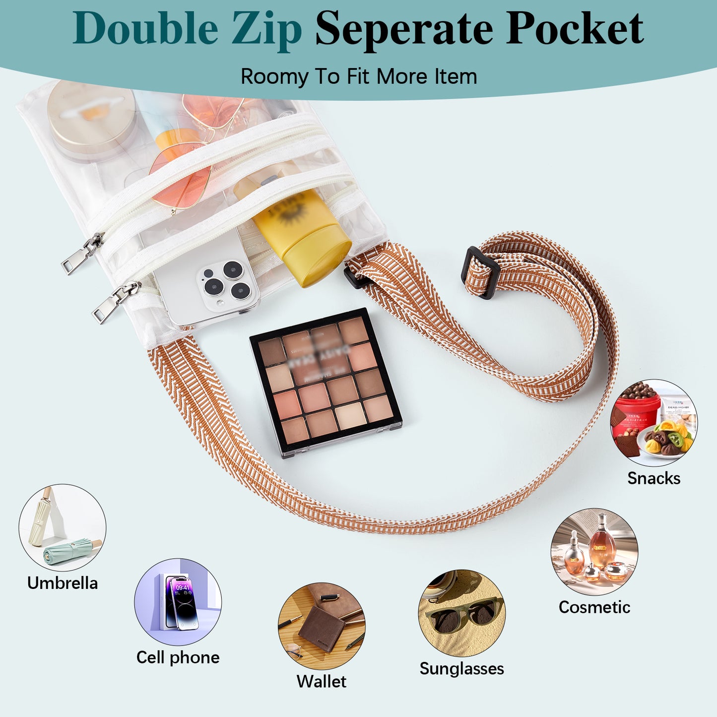 BOSTANTEN Clear Crossbody Bags Purses for Women Trendy Shoulder Handbags with Adjustable Strap Zipper Pocket Medium