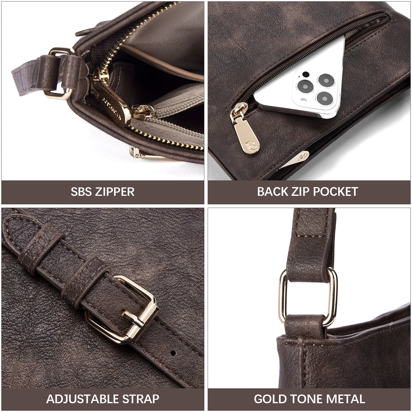 BOSTANTEN Crossbody Bags for Women Trendy Leather Designer Cell Phone Multi Pocket Cross Body Purses Shoulder Handbag Ladies