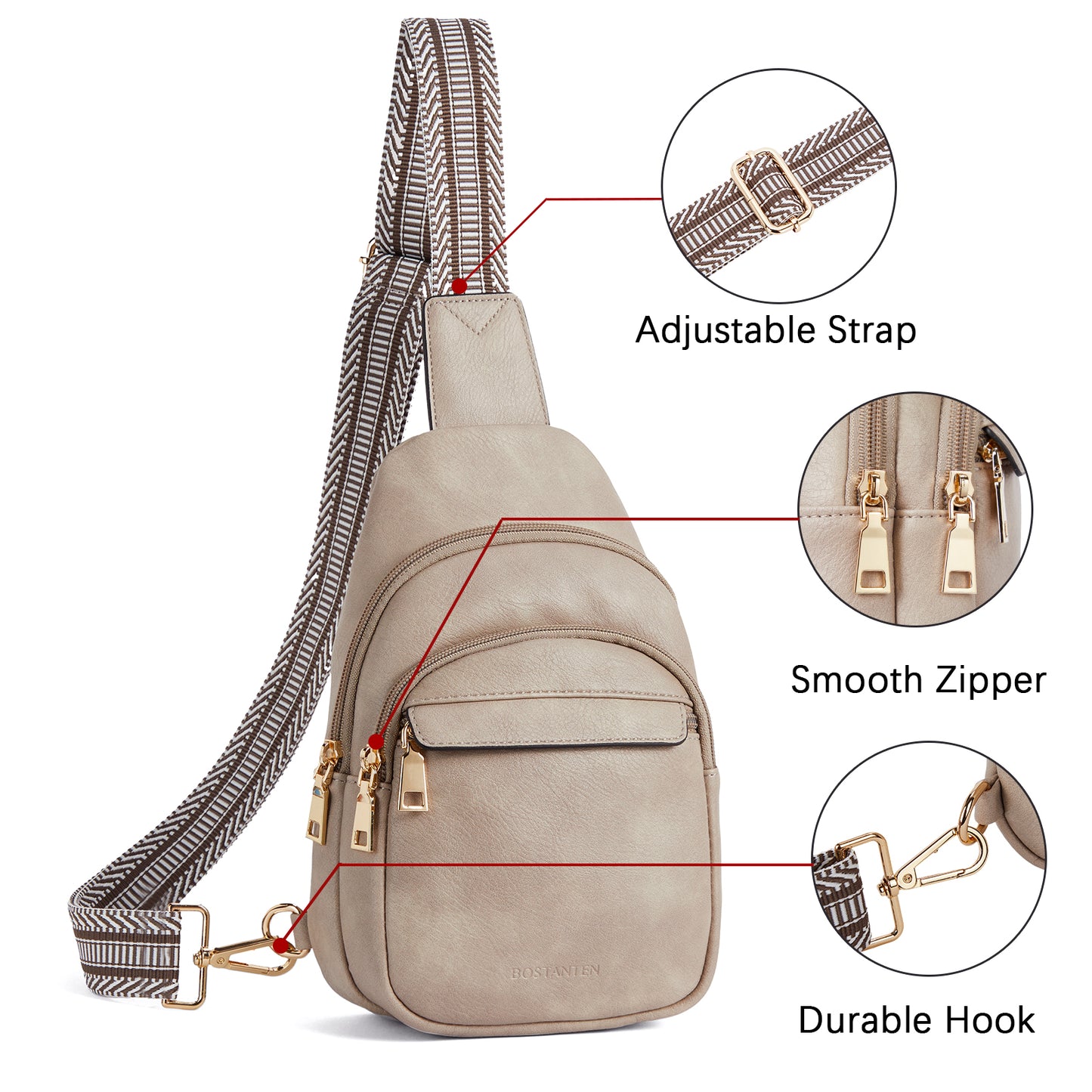BOSTANTEN Small Sling Bag for Women Leather Crossbody Bags Fanny Pack Chest Bag for Travel