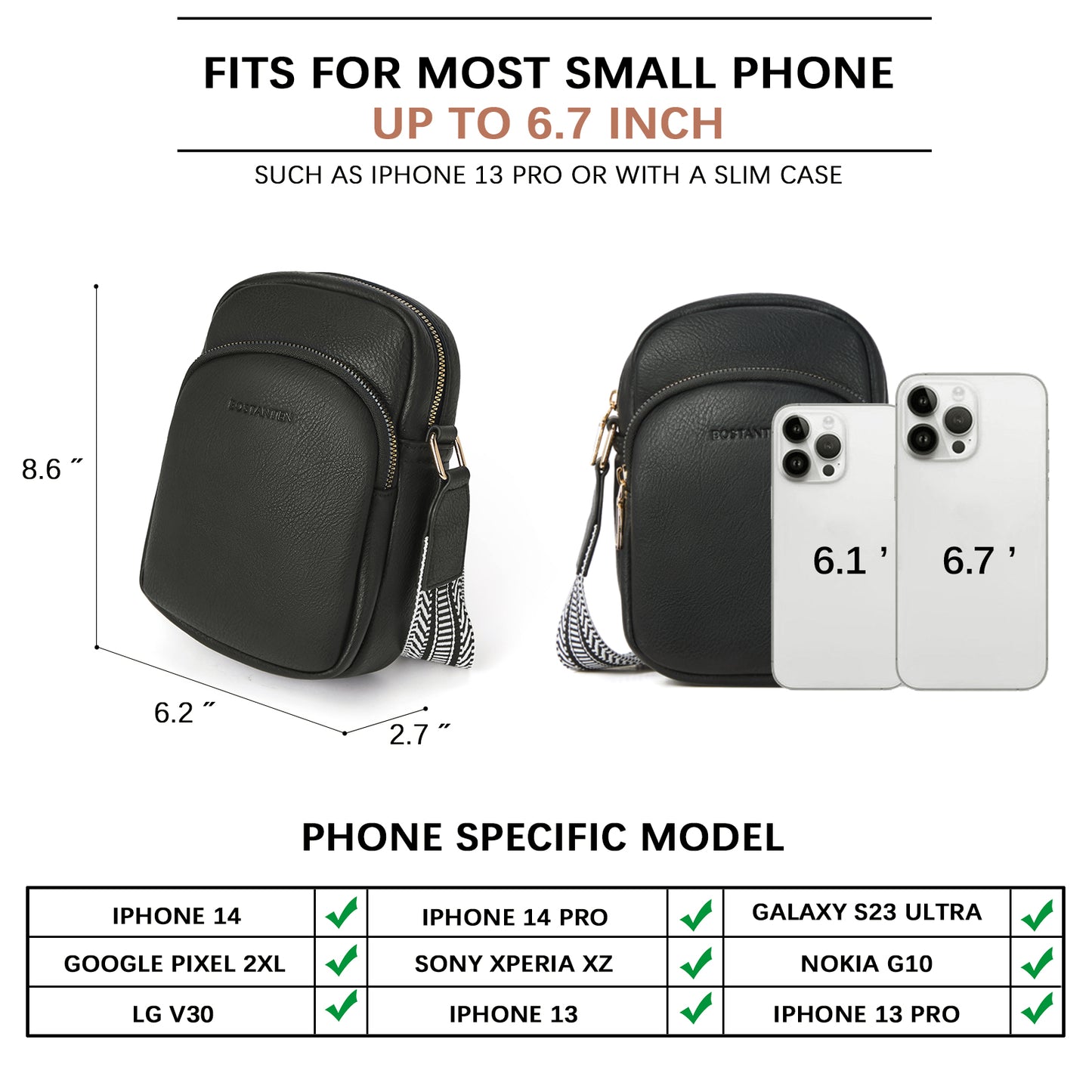 BOSTANTEN Small Crossbody Bags for Women Designer Zip Cell Phone Purse Shoulder Handbags Wallet with Card Slots