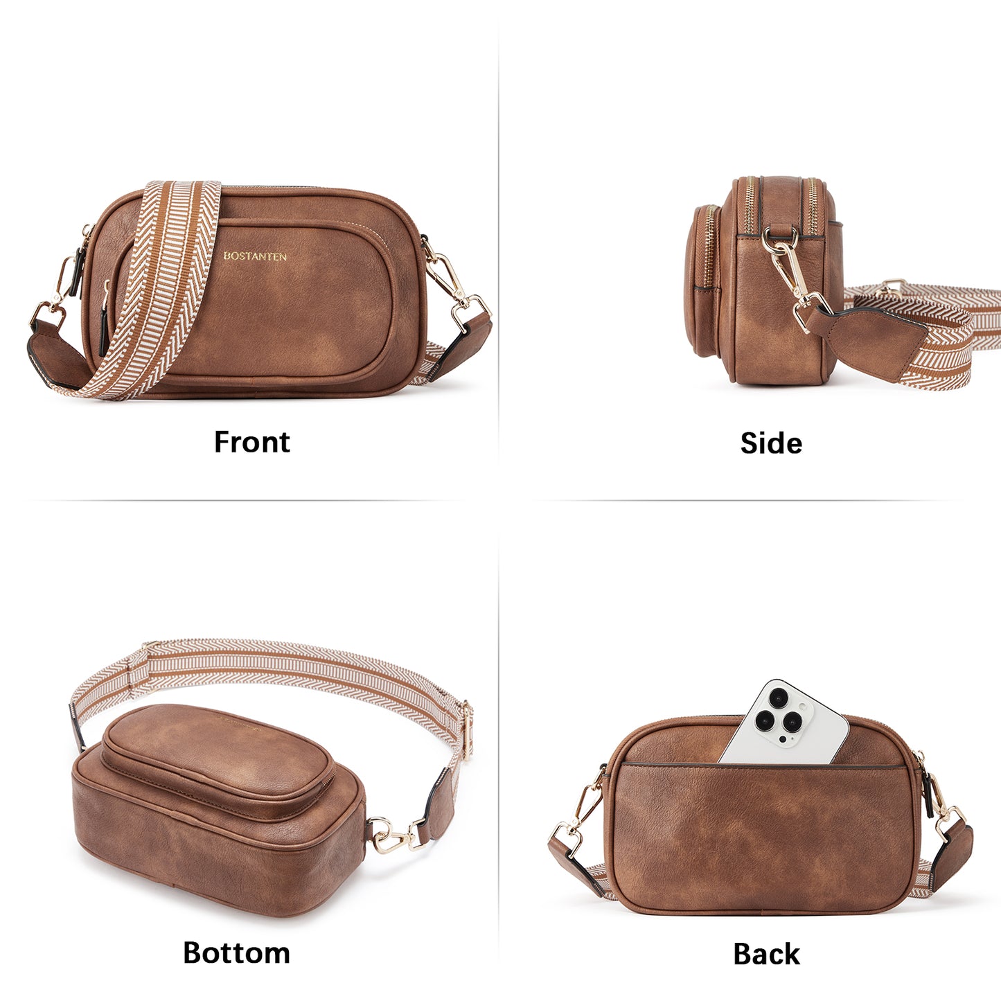 BOSTANTEN Crossbody Bags for Women Vegan Leather Purse Shoulder Handbags with Wide Strap