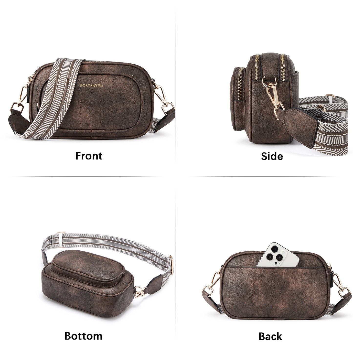 BOSTANTEN Crossbody Bags for Women Vegan Leather Purse Shoulder Handbags with Wide Strap