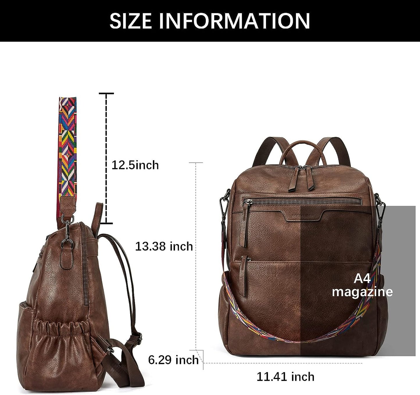 BOSTANTEN Backpack Purse for Women Fashion Designer Travel Backpack Leather Convertible Shoulder Bags Casual Daypack Beige-brown
