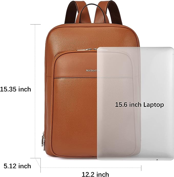 BOSTANTEN Leather Laptop Backpack for Women 15.6 inch Computer Bag Travel Work Daypack Large Size Bag