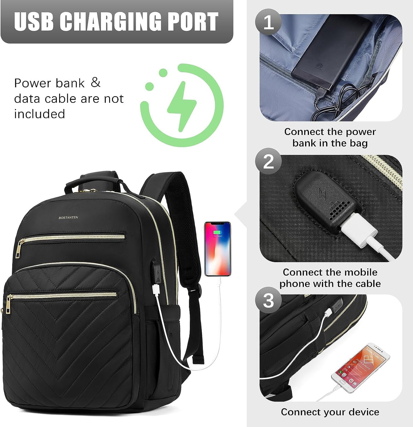 BOSTANTEN 15.6 Inch Laptop Backpack for Women- College Teacher Computer Bag Travel Backpack Purse with USB Charging Port