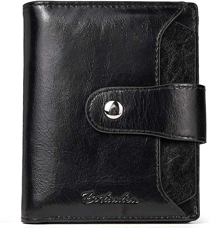 BOSTANTEN Women Leather Wallet RFID Blocking Small Bifold Zipper Pocket Wallet Card Case Purse with ID Window