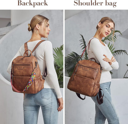 BOSTANTEN Backpack Purse for Women Fashion Designer Travel Backpack Leather Convertible Shoulder Bags Casual Daypack Beige-brown