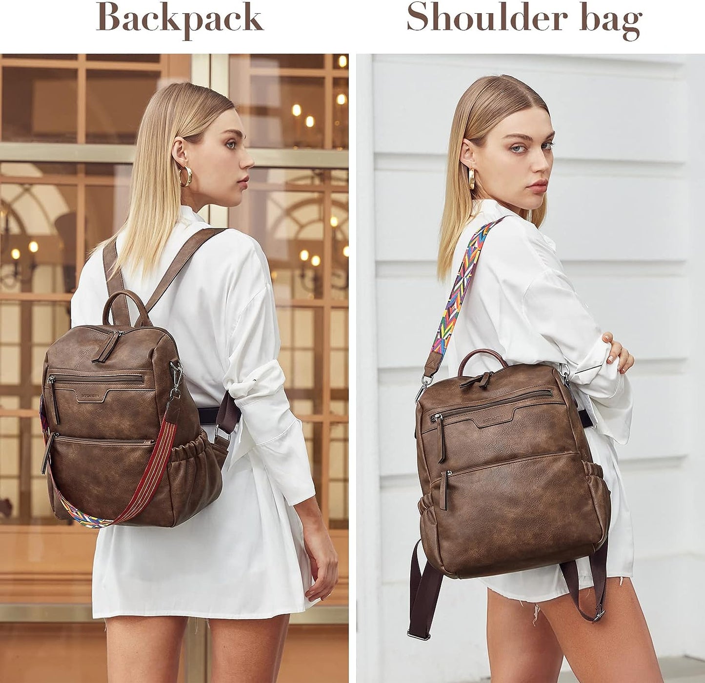 BOSTANTEN Backpack Purse for Women Fashion Designer Travel Backpack Leather Convertible Shoulder Bags Casual Daypack Beige-brown