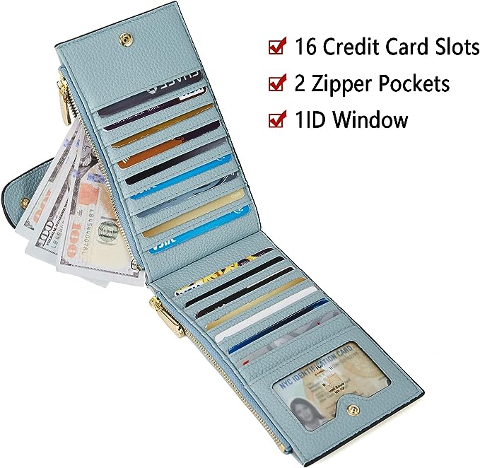 BOSTANTEN Leather Wallets for Women RFID Blocking Slim Bofild Purse Card Holder with Zipper Pocket