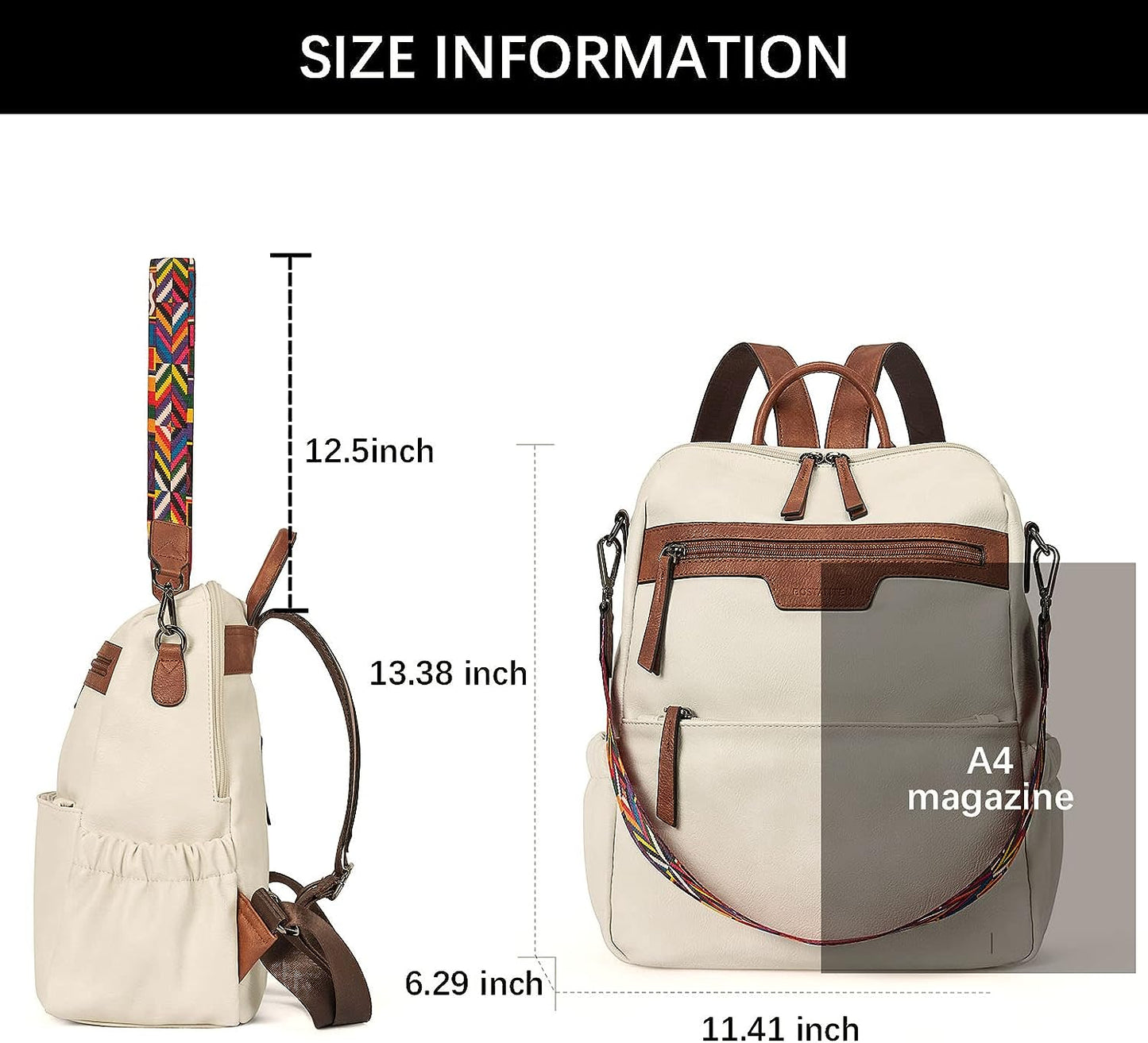 BOSTANTEN Backpack Purse for Women Fashion Designer Travel Backpack Leather Convertible Shoulder Bags Casual Daypack Beige-brown