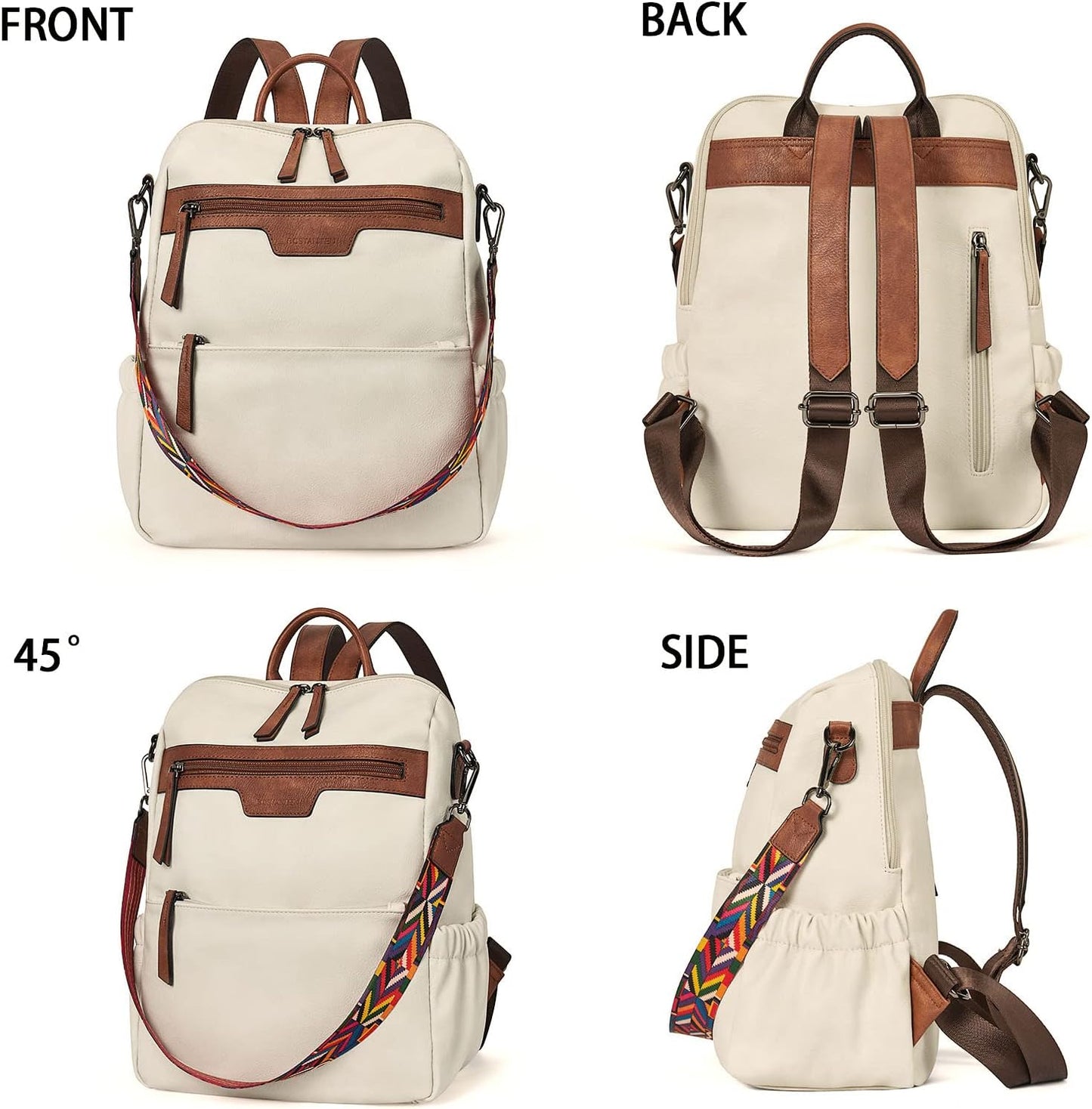 BOSTANTEN Backpack Purse for Women Fashion Designer Travel Backpack Leather Convertible Shoulder Bags Casual Daypack Beige-brown