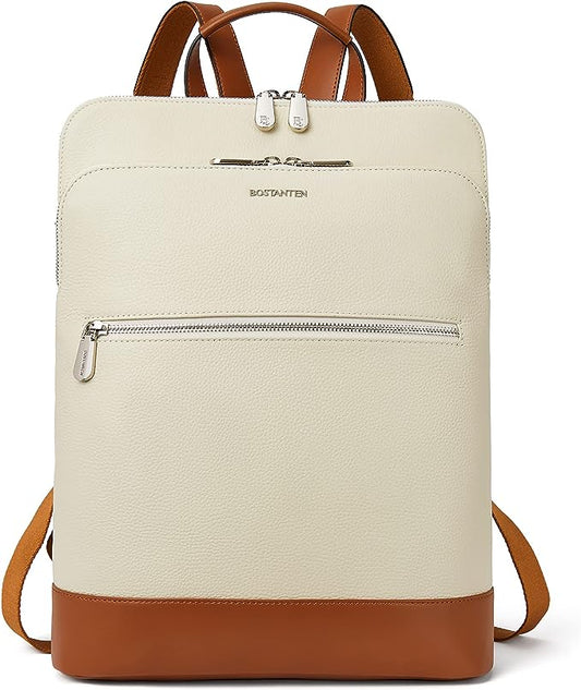 BOSTANTEN Laptop Backpack Purse for Women Genuine Leather Travel Backpack College Casual Bag Multi-pocket