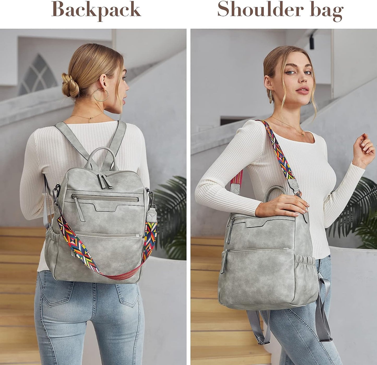 BOSTANTEN Backpack Purse for Women Fashion Designer Travel Backpack Leather Convertible Shoulder Bags Casual Daypack Beige-brown