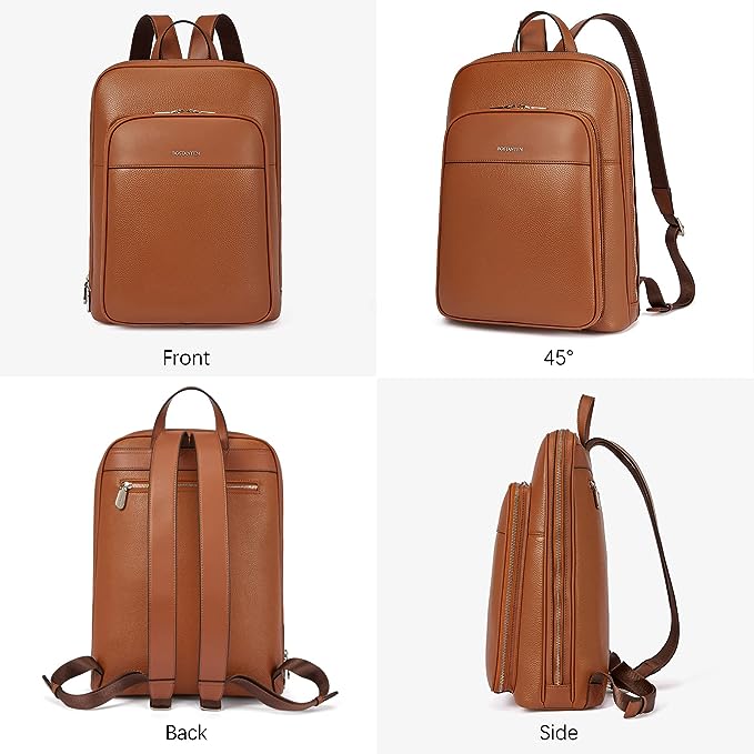 BOSTANTEN Leather Laptop Backpack for Women 15.6 inch Computer Bag Travel Work Daypack Large Size Bag