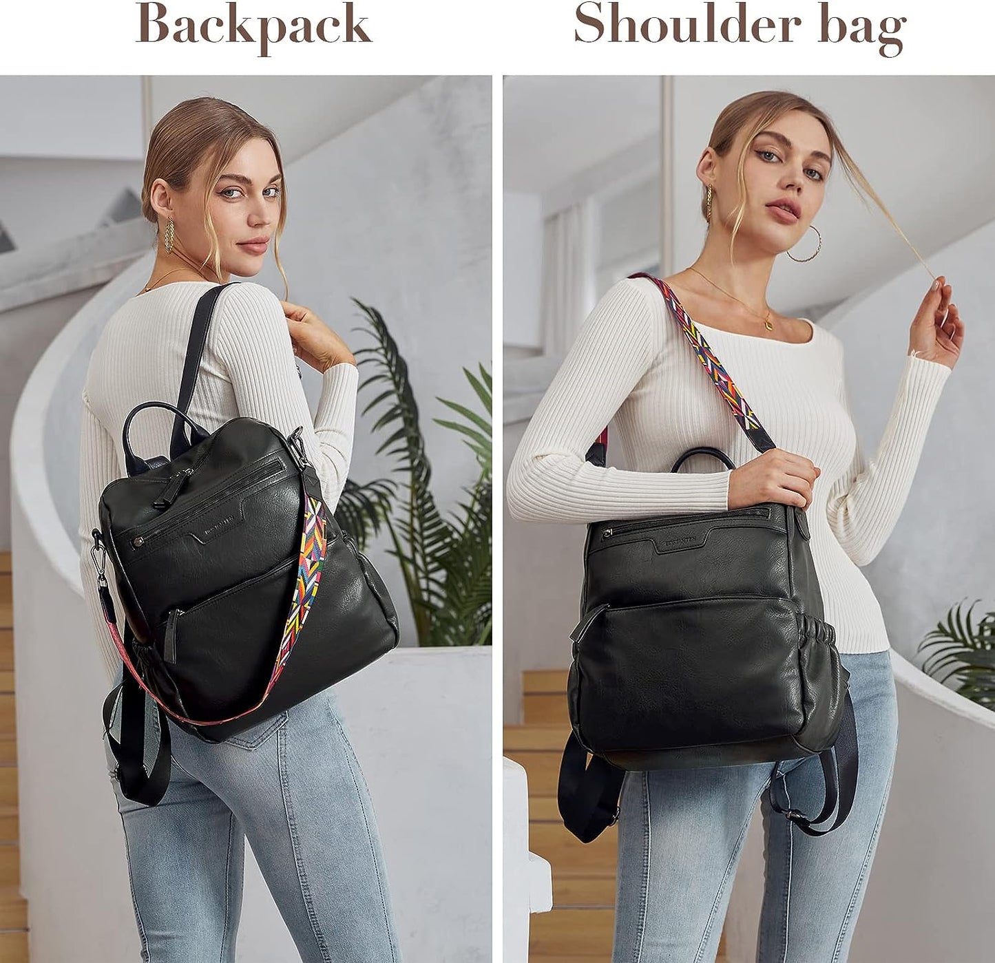BOSTANTEN Backpack Purse for Women Fashion Designer Travel Backpack Leather Convertible Shoulder Bags Casual Daypack Beige-brown