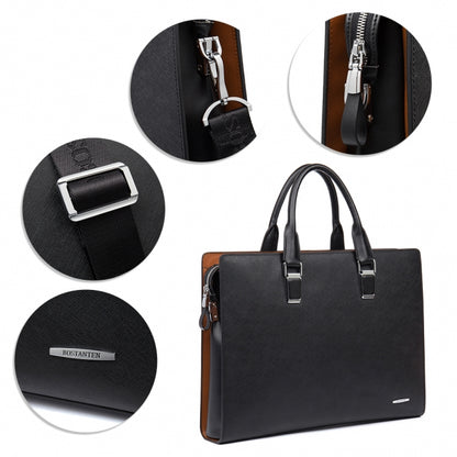 BOSTANTEN Formal Leather Briefcase Shoulder Laptop Business Bag for Men Black