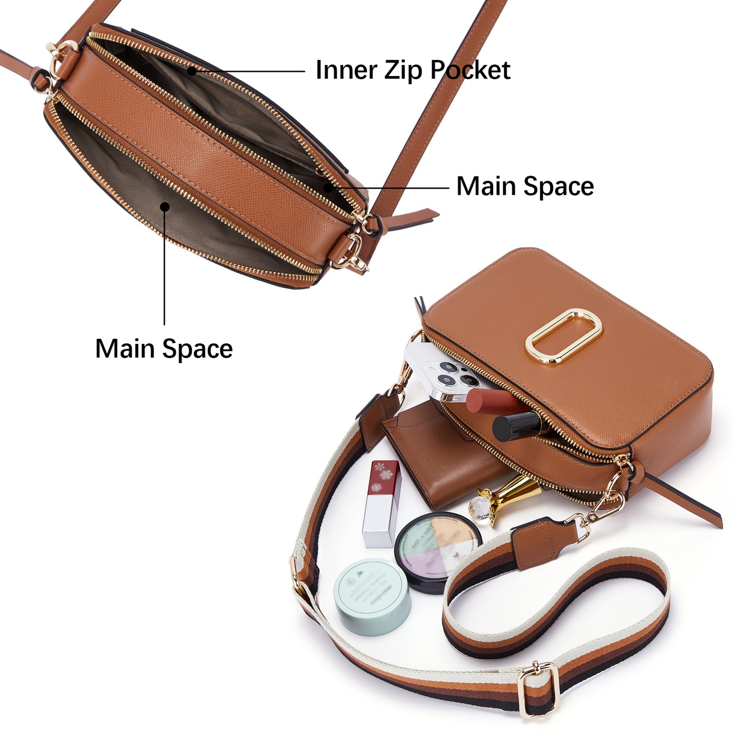 BOSTANTEN Crossbody Bags for Women Leather Snapshot Purses Shoulder Handbags with 2 Adjustable Wide Strap