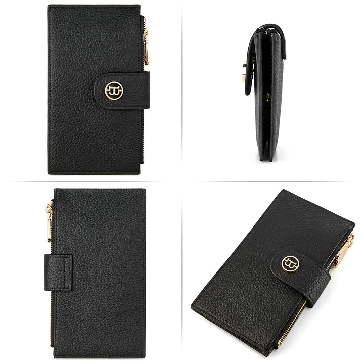 BOSTANTEN Leather Wallets for Women RFID Blocking Slim Bofild Purse Card Holder with Zipper Pocket