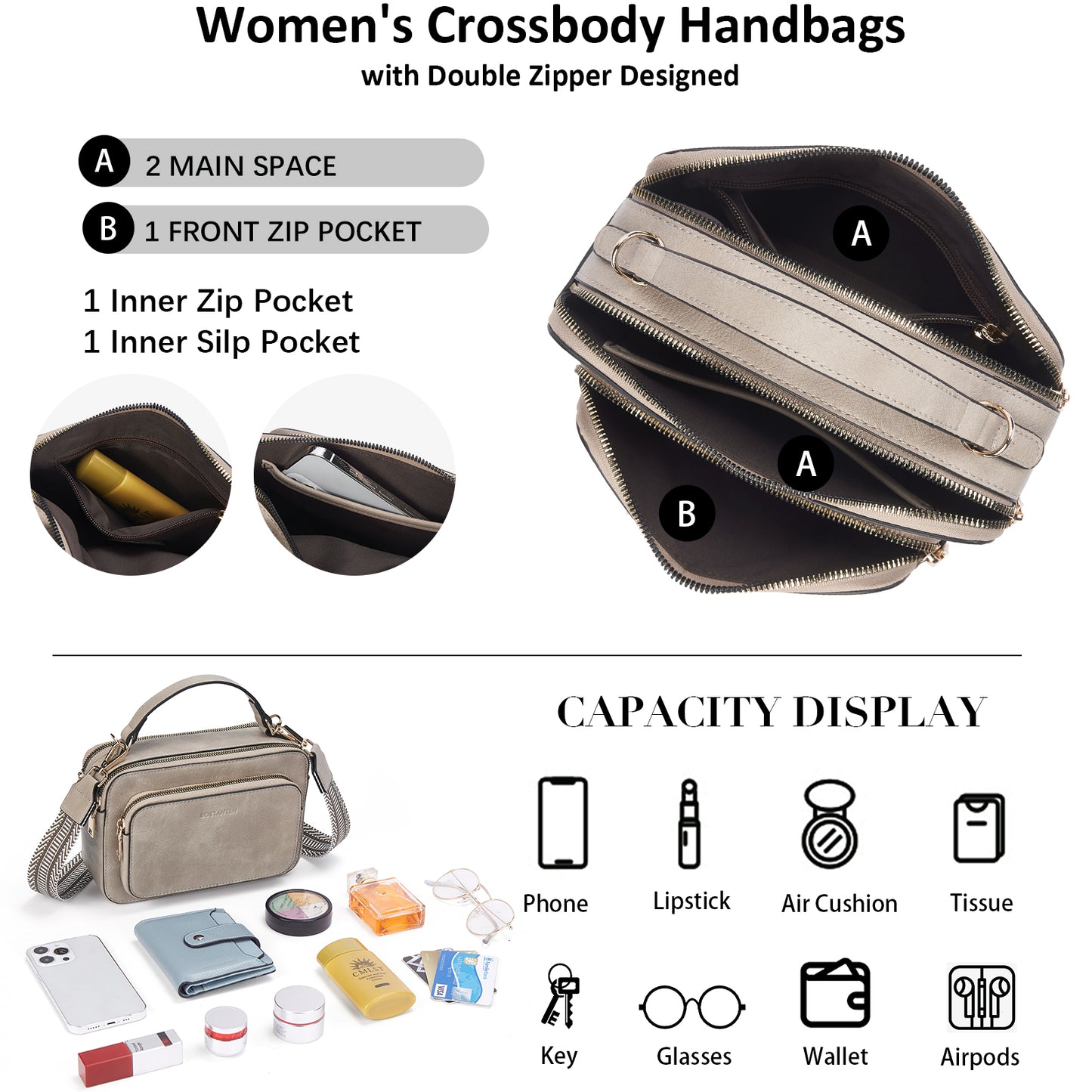 BOSTANTEN Crossbody Bags for Women Trendy Vegan Leather Purses Top Handle Shoulder Handbags with Wide Strap