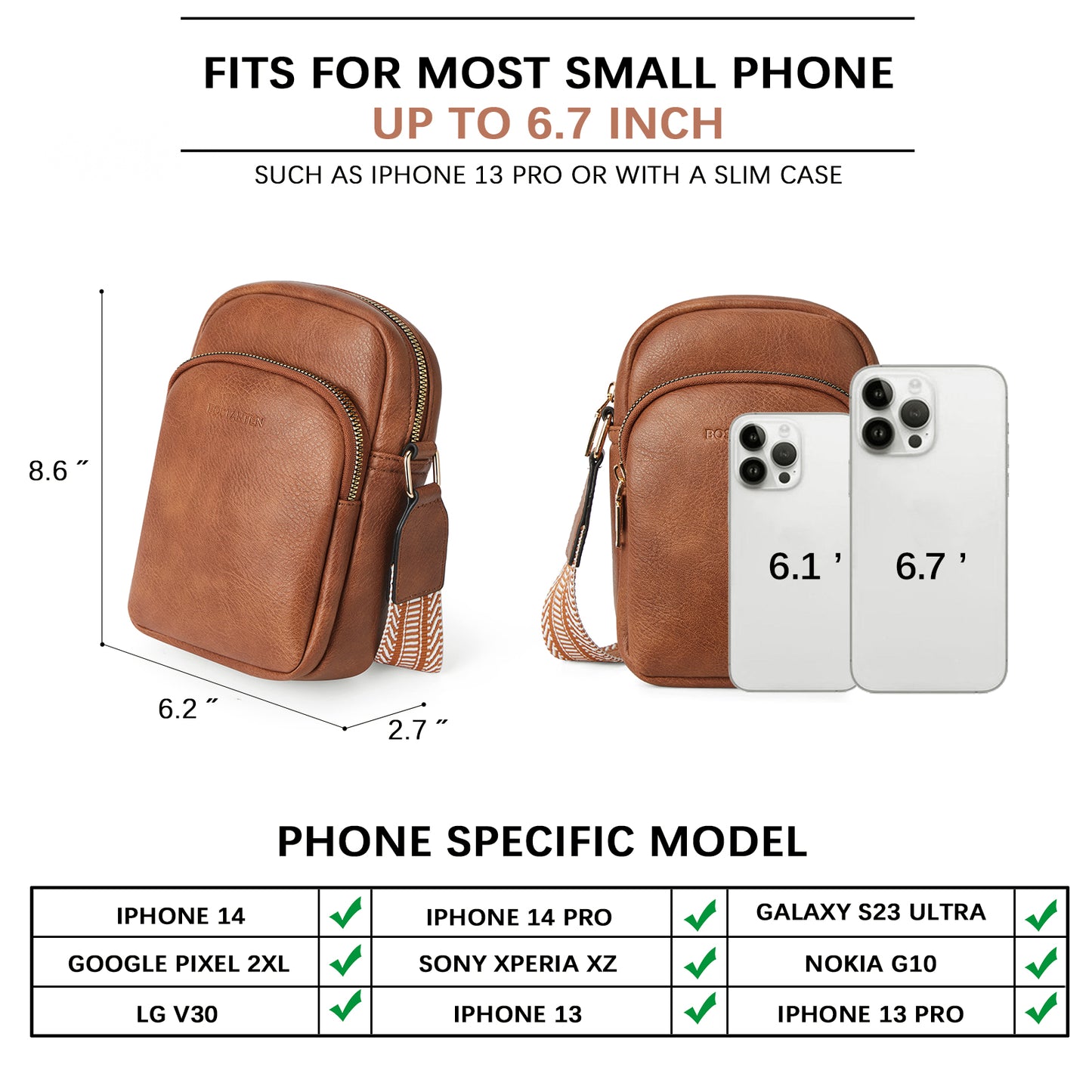 BOSTANTEN Small Crossbody Bags for Women Designer Zip Cell Phone Purse Shoulder Handbags Wallet with Card Slots