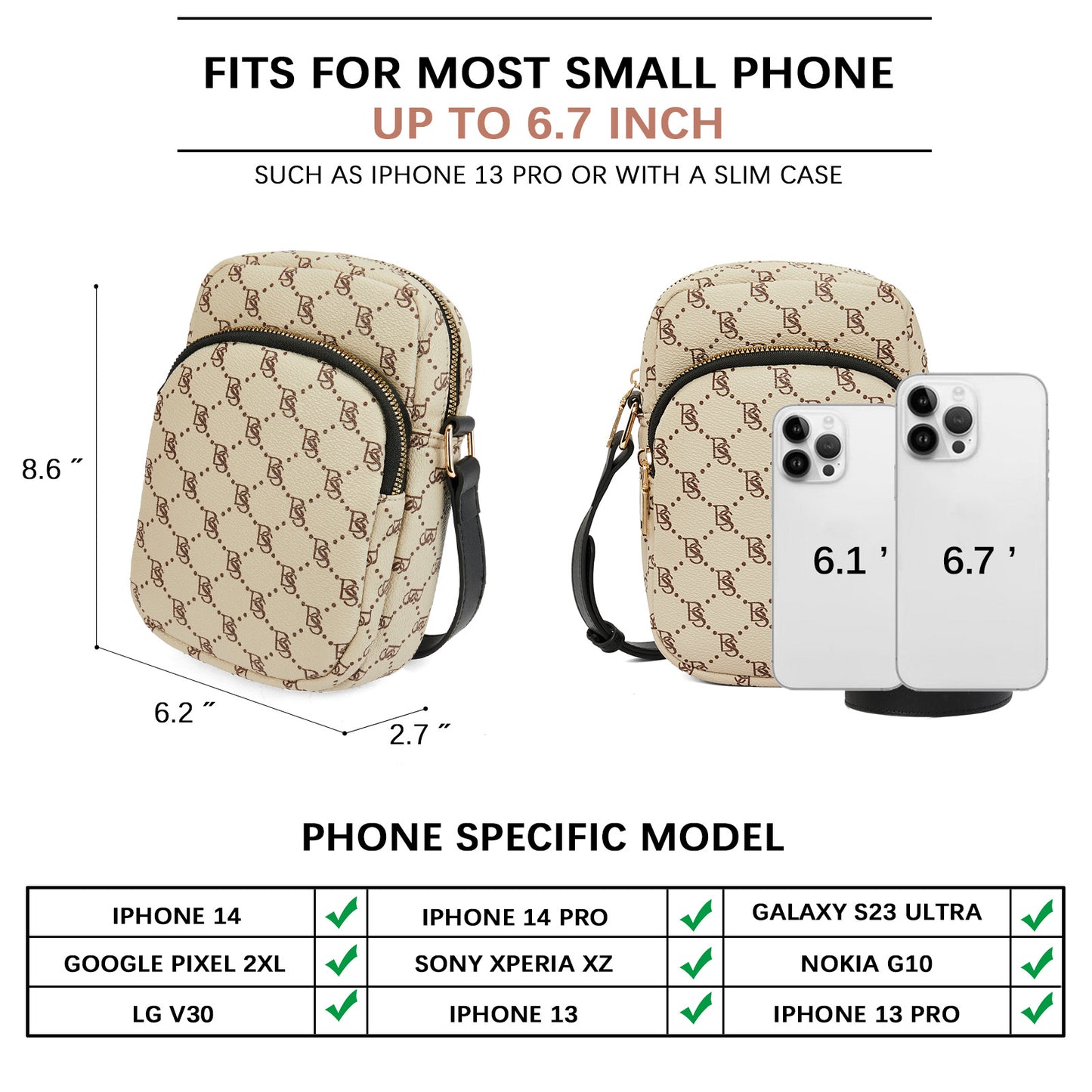 BOSTANTEN Small Crossbody Bags for Women Designer Zip Cell Phone Purse Shoulder Handbags Wallet with Card Slots