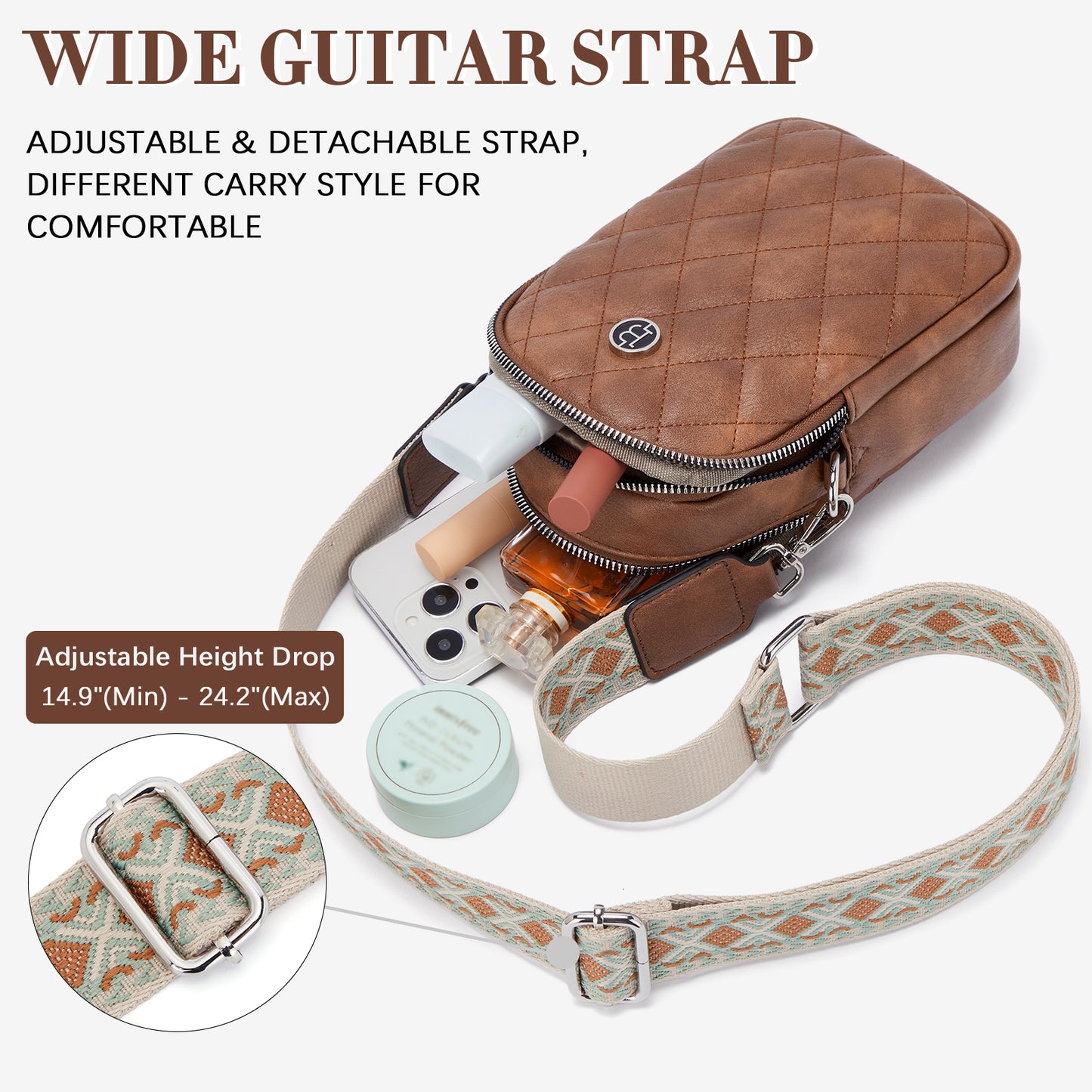 BOSTANTEN Small Cell Phone Crossbody Bags Trendy Quilted Leather Cross Body Wallet Purse Adjustable Strap