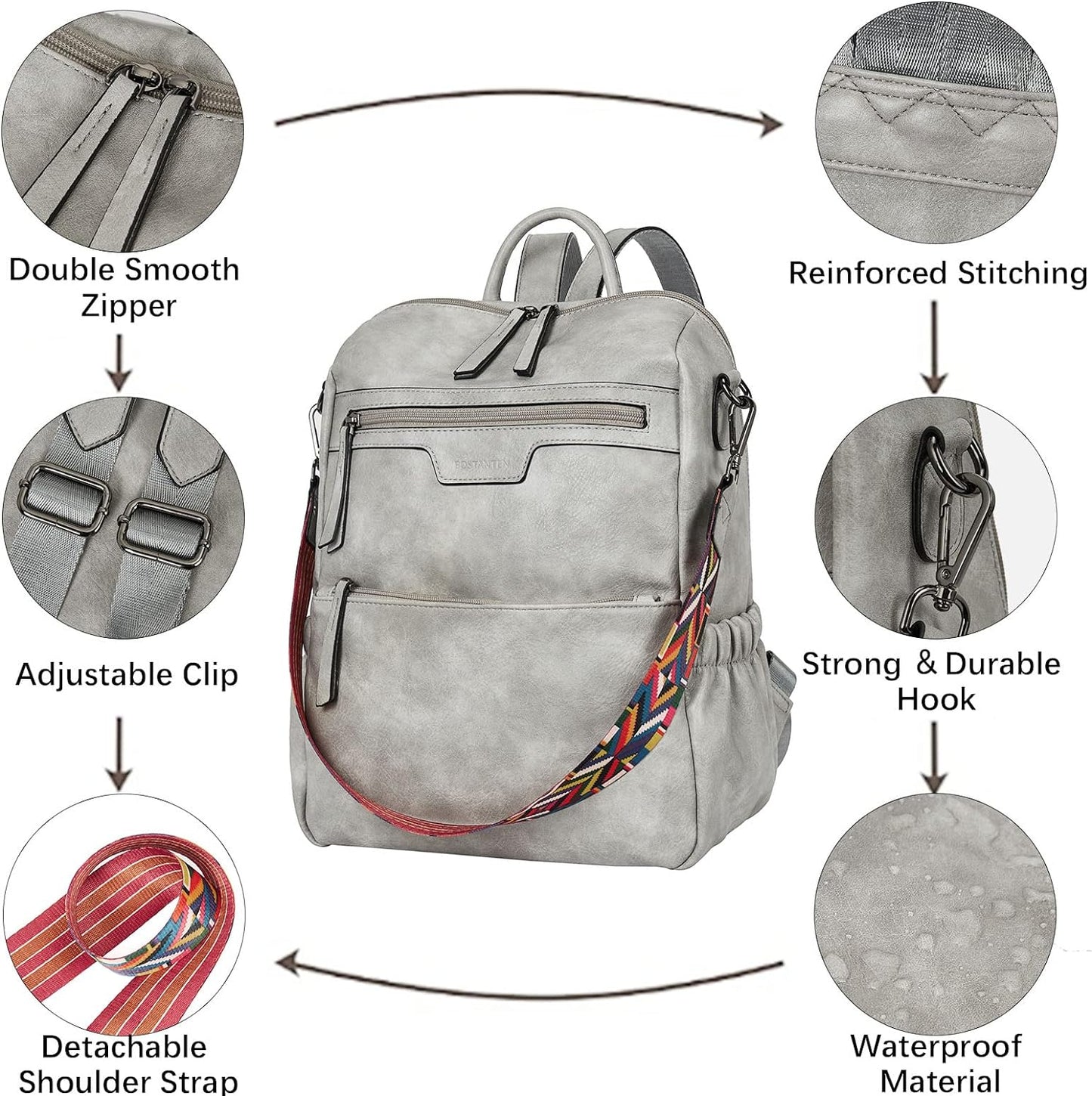BOSTANTEN Backpack Purse for Women Fashion Designer Travel Backpack Leather Convertible Shoulder Bags Casual Daypack Beige-brown