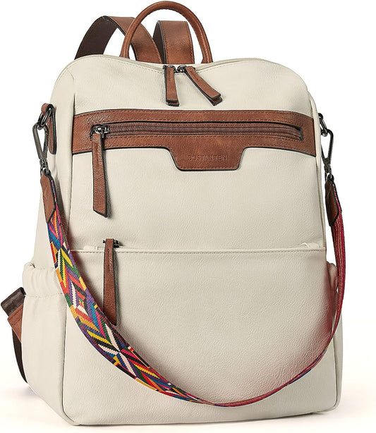 BOSTANTEN Backpack Purse for Women Fashion Designer Travel Backpack Leather Convertible Shoulder Bags Casual Daypack Beige-brown