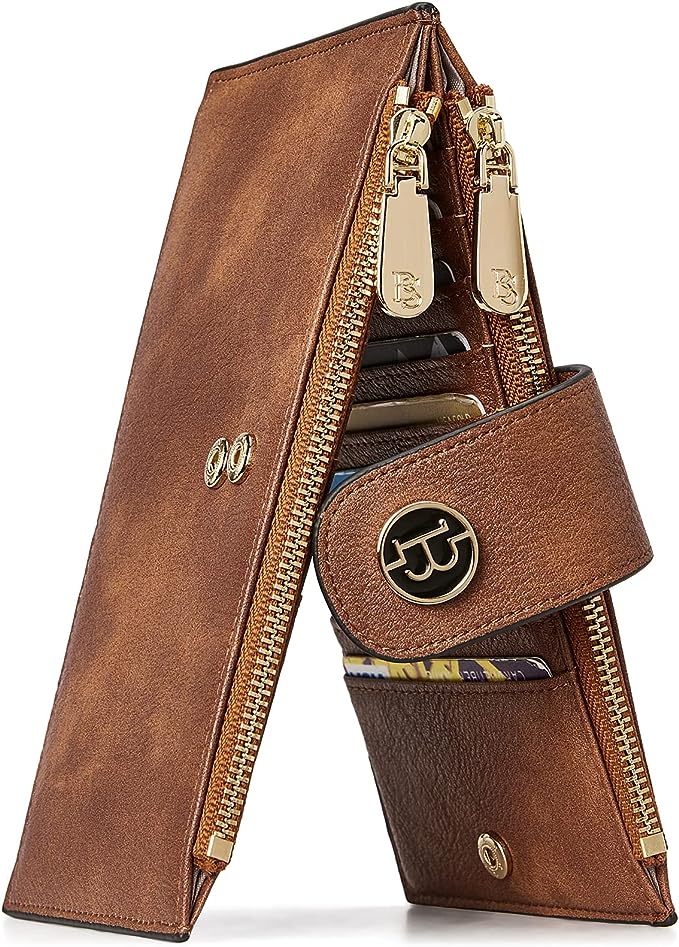 BOSTANTEN Leather Wallets for Women RFID Blocking Slim Bofild Purse Card Holder with Zipper Pocket