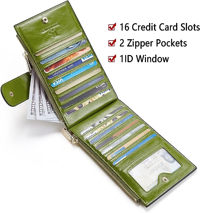 BOSTANTEN Leather Wallets for Women RFID Blocking Slim Bofild Purse Card Holder with Zipper Pocket