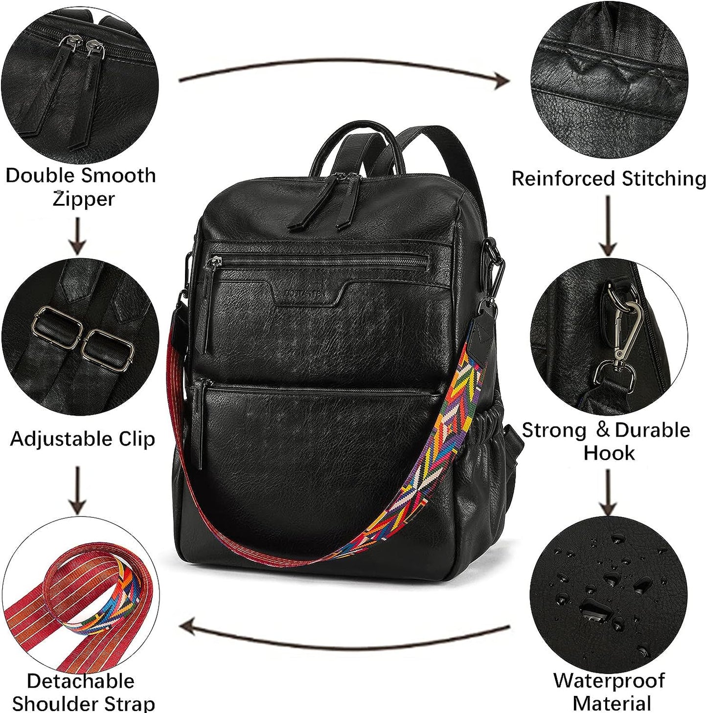 BOSTANTEN Backpack Purse for Women Fashion Designer Travel Backpack Leather Convertible Shoulder Bags Casual Daypack Beige-brown