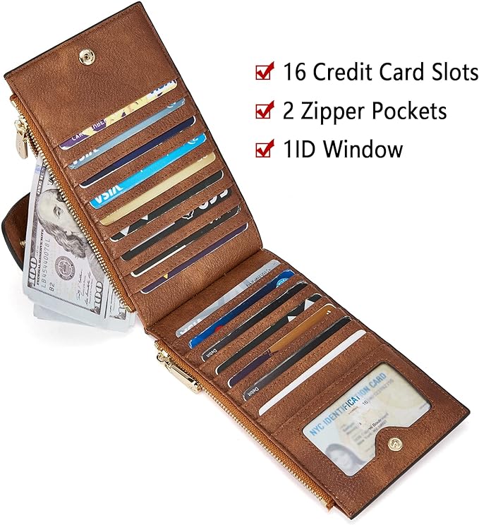 BOSTANTEN Leather Wallets for Women RFID Blocking Slim Bofild Purse Card Holder with Zipper Pocket