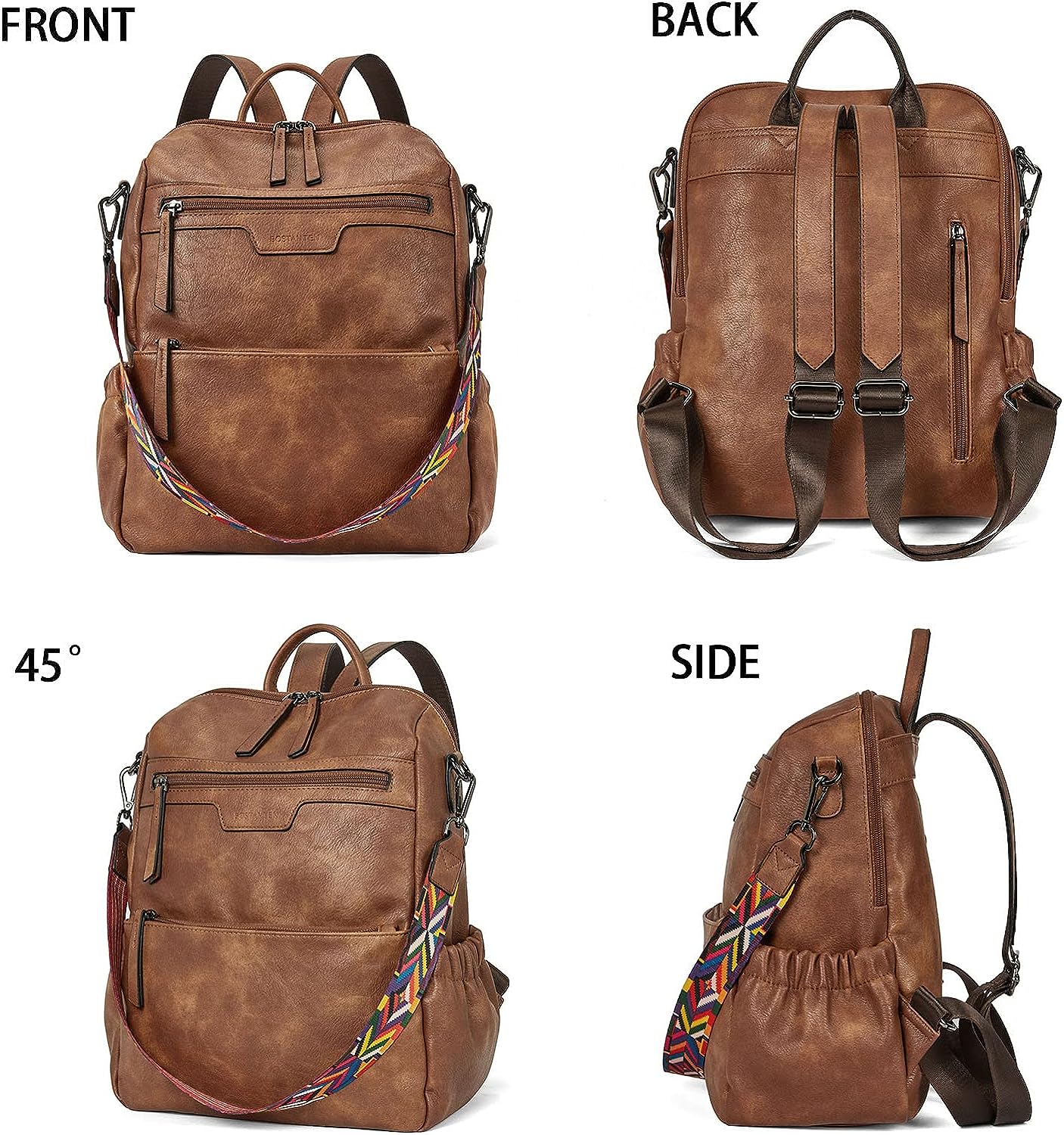 BOSTANTEN Backpack Purse for Women Fashion Designer Travel Backpack Leather Convertible Shoulder Bags Casual Daypack Beige-brown