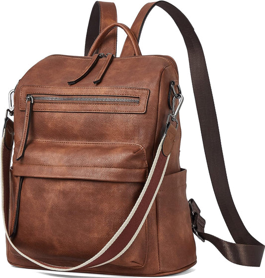 BOSTANTEN Leather Backpack Purse for Women Fashion Designer Shoulder Bag Convertible Travel Backpack Purses Brown