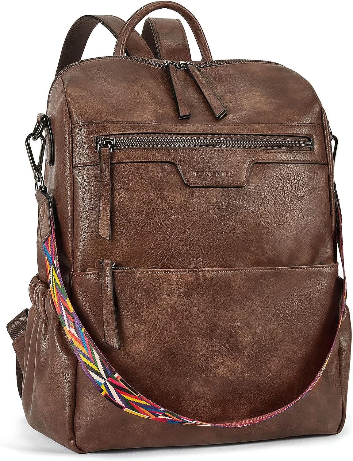 BOSTANTEN Backpack Purse for Women Fashion Designer Travel Backpack Leather Convertible Shoulder Bags Casual Daypack Beige-brown