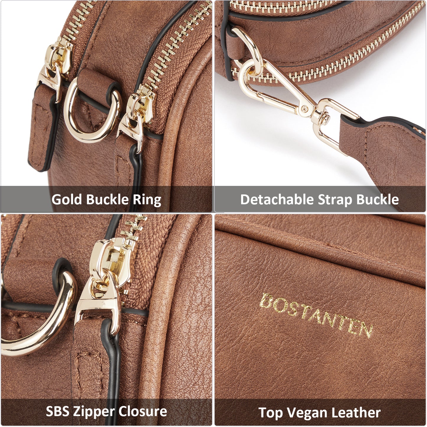 BOSTANTEN Crossbody Bags for Women Vegan Leather Purse Shoulder Handbags with Wide Strap