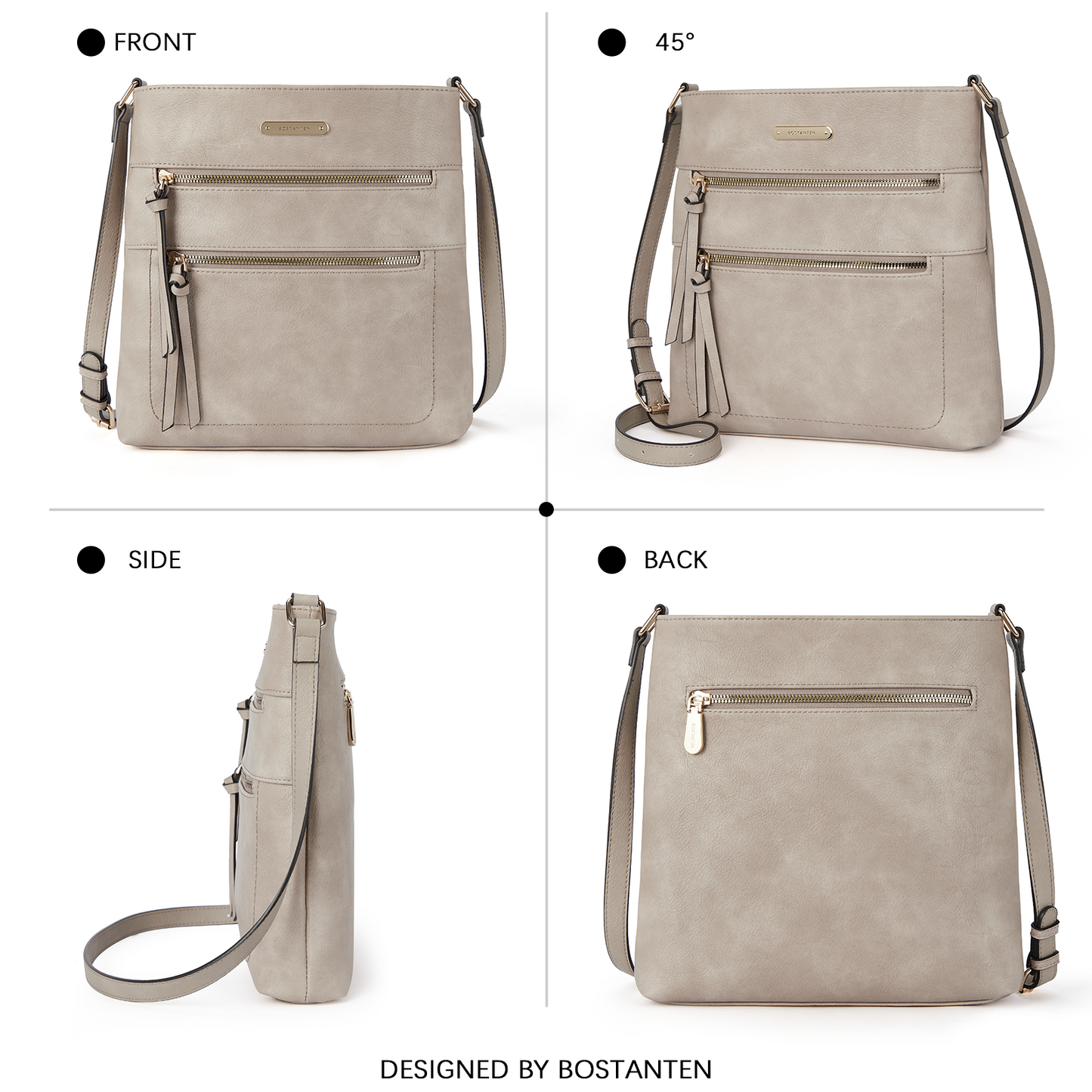 BOSTANTEN Crossbody Bags Purses for Women Trendy Soft Shoulder Handbags with Adjustable Strap Zipper Pocket Medium